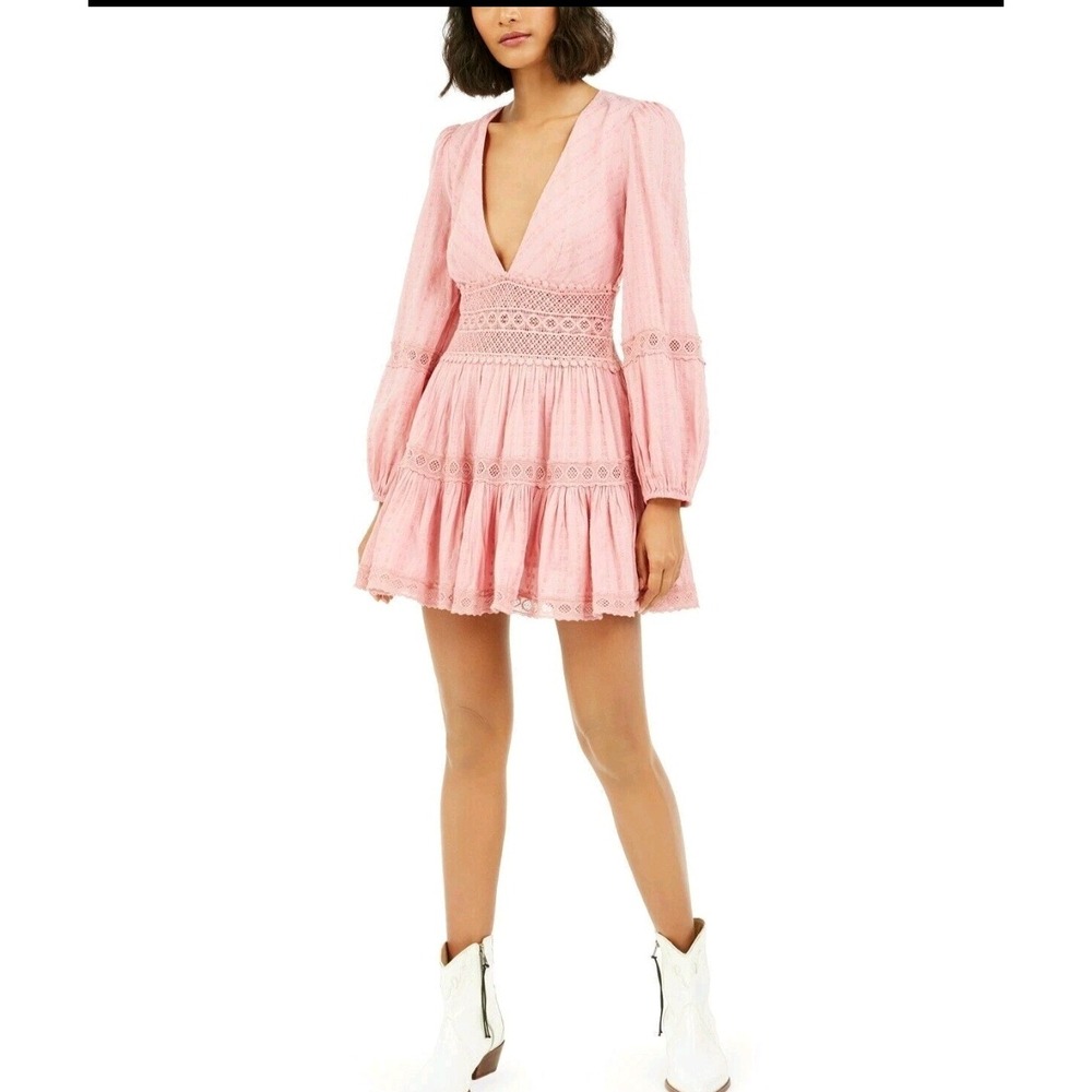 Free People Heartbeats Mini Dress Pink Crochet Lace Boho OB1084337 Womens 6